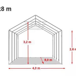 Professzionális raktársátor, tároló sátor 4x8m ponyva PVC  oldalmagasság +2,6 m erősített szerkezettel fehér