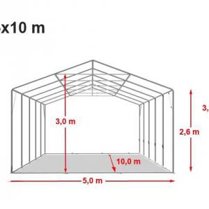 Professzionális raktársátor, tároló sátor 5x10 m ponyva PVC oldalfalmagasság +2,6 m szürke