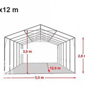 Professzionális raktársátor, tároló sátor 5x12 m ponyva tűzálló PVC 1400 padlókerettel fehér 2,6 m oldalmagasság