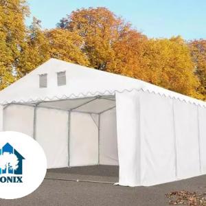 Professzionális raktársátor, tároló sátor 5x12m ponyva lángálló PVC oldalfalmagasság +2,6 m  erősített szerkezet fehér