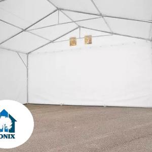 Professzionális raktársátor, tároló sátor 5x12m ponyva lángálló PVC oldalfalmagasság +2,6 m  erősített szerkezet fehér