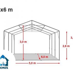 Professzionális raktársátor, tároló sátor 5x6 m ponyva PVC oldalmagasság  +2,6 m erősített szerkezettel fehér