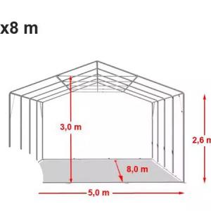 Professzionális raktársátor, tároló sátor 5x8 m ponyva PVC 800 oldalfalmagasság +2,6 m  sötétzöld