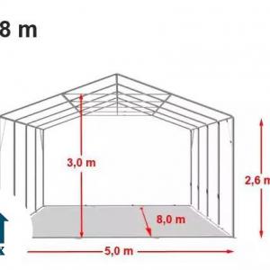 Professzionális raktársátor, tároló sátor 5x8 m ponyva PVC oldalfalmagasság + 2,6 m  fehér