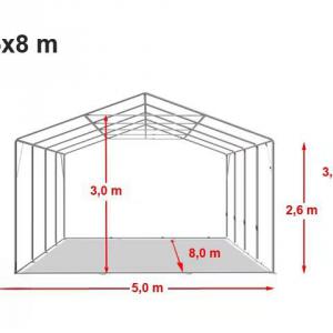 Professzionális raktársátor, tároló sátor 5x8 m ponyva PVC oldalmagasság +2,6 m erősített szerkezettel sötétzöld