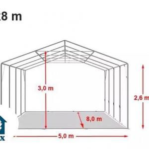 Professzionális raktársátor, tároló sátor 5x8 m ponyva PVC oldalmagasság+ 2,6m  erősített szerkezettel padlókerettel  szürke