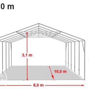 Professzionális  raktársátor, tároló sátor 6x10m ponyva tűzálló PVC oldalmagasság  +2,6 m erősített szerkezettel fehér