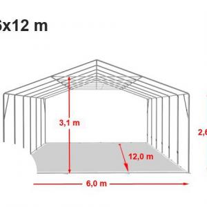 Professzionális raktársátor, tároló sátor 6x12m ponyva PVC 800 oldalmagasság  +2,6 m + padlókeret  zöld