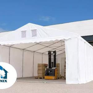 Professzionális raktársátor, tároló sátor 6x12m ponyva PVC 800 oldalmagasság +2,6 m padlókerettel  fehér