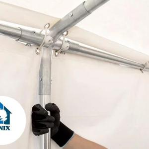 Professzionális  raktársátor, tároló sátor 6x18m ponyva lángálló PVC fehér oldalmagasság + 2,6 m erősített szerkezettel