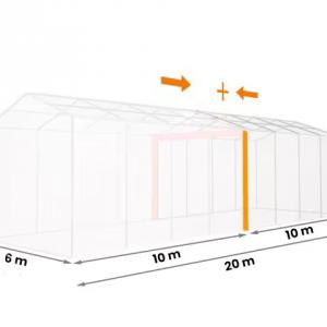 Professzionális raktársátor, tároló sátor 6x20 m ponyva tűzálló PVC fehér oldalfalmagasság +2,6 m erősített szerkezettel