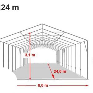 Professzionális  raktársátor, tároló sátor 6x24m ponyva PVC oldalfalmagasság +2,6 m erősített szerkezet
