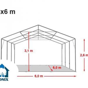 Professzionális raktársátor, tároló sátor 6x6m ponyva PVC oldalmagasság +2,6 m erősített szerkezettel fehér