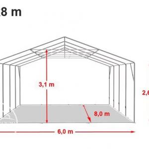 Professzionális raktársátor, tároló sátor 6x8m ponyva PVC fehér oldalmagasság +2,6 m erősített szerkezettel padlókerettel