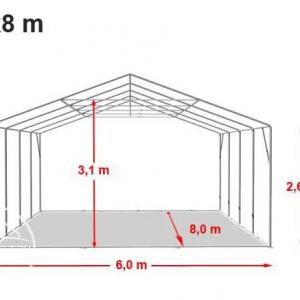 Professzionális raktársátor, tároló sátor 6x8m ponyva PVC oldalmagasság  +2,6 m erősített szerkezet zöld