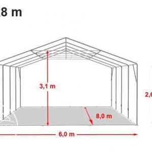 Professzionális raktársátor, tároló sátor 6x8m ponyva PVC oldalmagasság +2,6 m erősített szerkezettel padlókerettel