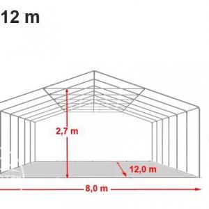 Professzionális raktársátor, tároló sátor 8x12 m ponyva PVC 500g/m2 fehér erősített szerkezettel