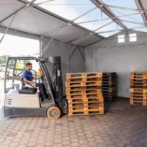 Professzionális raktársátor, tároló sátor 8x12m oldalmagasság 3,60 m ponyva PVC szürke (96m2) TETŐABLAKKAL, TOLÓKAPUVAL