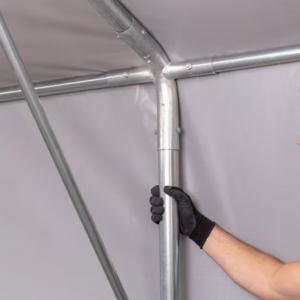 Professzionális raktársátor, tároló sátor 8x12m oldalmagasság 3,60 m ponyva PVC szürke (96m2) TETŐABLAKKAL, TOLÓKAPUVAL