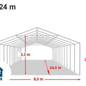 Professzionális raktársátor, tároló sátor 8x24 m ponyva PVC  oldalmasság  +2,6 m erősített szerkezettel