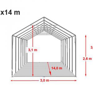 Professzionális raktársátor, tároló sátor, ipari sátor 3x14 m ponyva PVC oldalmagasság +2,6 m erősített szerkezet fehér