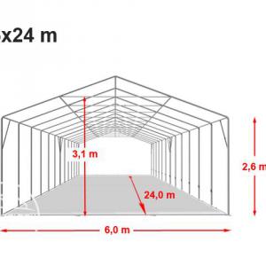 Professzionális raktársátor, tároló sátor, ipari sátor 6x24m ponyva PVC  tűzálló fehér oldalfalmagasság+2,6 m oldal erősített szerkezettel fehér