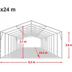 Professzionális  raktársátor, tároló sátor, ipari sátor 6x24m ponyva tűzálló PVC fehér oldalfalmagasság+2,6 m oldal erősített szerkezettel fehér