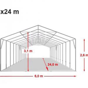 Professzionális  raktársátor, tároló sátor, ipari sátor 6x24m ponyva tűzálló PVC fehér oldalfalmagasság+2,6 m oldal erősített szerkezettel fehér