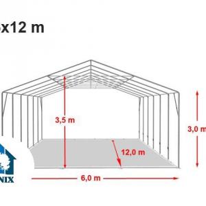 Professzionális raktársátor, tároló sátor ponyva csarnok 6x12m oldalmagasság 3,00m cipzáras kapuval és tetőablakkal, ponyva PVC  szürke