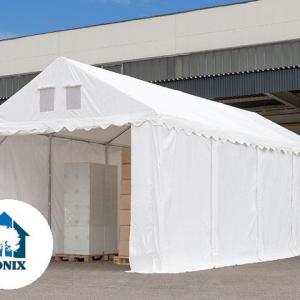 Professzionális raktársátor tárolósátor 3 × 6 m, 18 m² alapterülettel, 2,60 m oldalmagassággal, megerősített, horganyzott acélszerkezettel, padlókerettel, két cipzáras bejárattal zöld PVC ponyvával