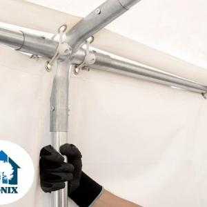 Professzionális raktársátor tárolósátor 3 × 8 m, 24 m² alapterülettel, 2,60 m oldalmagassággal, megerősített, horganyzott acélszerkezettel, padlókerettel, két cipzáras bejárattal fehér PVC ponyvával