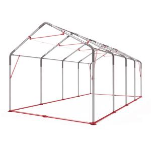 Professzionális raktársátor  tárolósátor 4 × 8 m, 32 m² alapterülettel, 2,60 m oldalmagassággal, megerősített, horganyzott acélszerkezettel, cipzáras bejáratokkal fehér PVC ponyvával