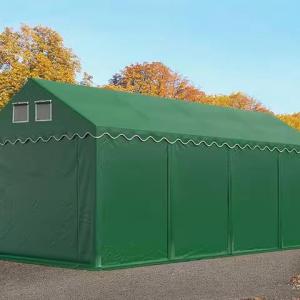 Professzionális raktársátor  tárolósátor 4 × 8 m, 32 m² alapterülettel, 2,60 m oldalmagassággal, megerősített, horganyzott acélszerkezettel, cipzáras bejáratokkal fehér PVC ponyvával