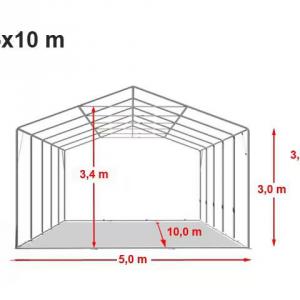 Professzionális raktársátor tárolósátor 5x10 m oldalmagasság 3,00m felhúzható kapuval, ponyva PVC  szürke