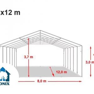 Professzionális raktársátor, tárolósátor 8x12 m oldalmagasság 3,00m felhúzható kapuval ponyva PVC szürke