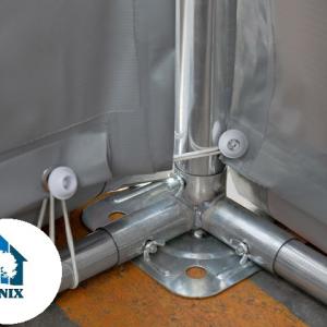 Professzionális raktársátor, tárolósátor 8x12 m oldalmagasság 3,00m felhúzható kapuval ponyva PVC szürke