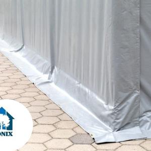 Professzionális raktársátor, tárolósátor 8x12 m oldalmagasság 3,00m felhúzható kapuval ponyva PVC szürke