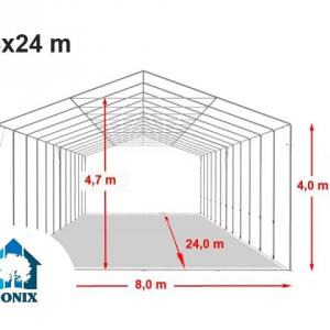 Professzionális raktársátor, tárolósátor 8x24m oldalmagasság 4,00 m felhúzható kapuval ponyva PVC szürke