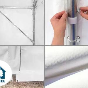 Professzionális raktársátor, tárolósátor ipari sátor 4 × 6 m, 24 m² alapterülettel, 2,60 m oldalmagassággal, horganyzott acélszerkezettel, stabil padlókerettel, két cipzáras bejárattal PVC ponyvával