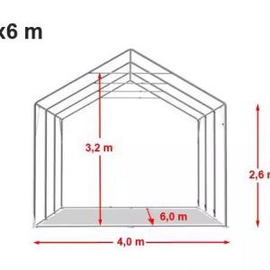 Professzionális raktársátor, tárolósátor ipari sátor 4 × 6 m, 24 m² alapterülettel, 2,60 m oldalmagassággal, horganyzott acélszerkezettel, stabil padlókerettel, két cipzáras bejárattal PVC ponyvával
