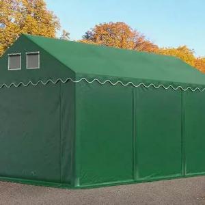 Professzionális raktársátor, tárolósátor ipari sátor 4 × 6 m, 24 m² alapterülettel, 2,60 m oldalmagassággal, horganyzott acélszerkezettel, stabil padlókerettel, két cipzáras bejárattal PVC ponyvával