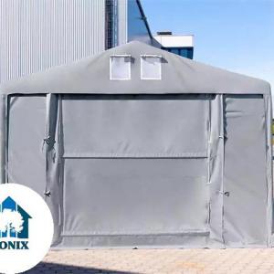 Professzionális raktársátor, tárolósátor ipari sátor 6x8m oldalmagasság 3,00m felhúzható kapuval ponyva PVC szürke