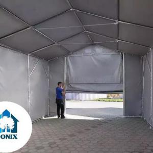 Professzionális raktársátor, tárolósátor ipari sátor 6x8m oldalmagasság 3,00m felhúzható kapuval ponyva PVC szürke