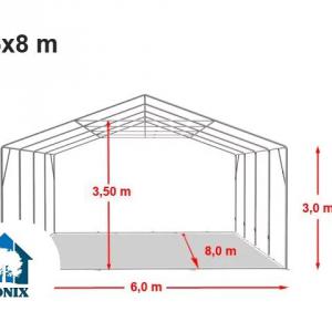 Professzionális raktársátor, tárolósátor ipari sátor 6x8m oldalmagasság 3,00m felhúzható kapuval ponyva PVC szürke