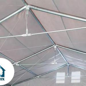 Professzionális raktársátor, tárolósátor  ipari sátor 8 × 8 m, 64 m² alapterülettel, 4,00 m oldalmagassággal, két standard cipzáras bejárattal, szürke PVC ponyvával