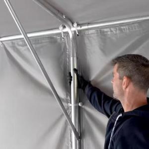 Professzionális  raktársátor, tárolósátor ipari sátor 8x10 m  oldalmagasság 4,00m  felhúzható kapuval ponyva PVC szürke