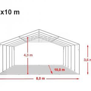 Professzionális  raktársátor, tárolósátor ipari sátor 8x10 m  oldalmagasság 4,00m  felhúzható kapuval ponyva PVC szürke