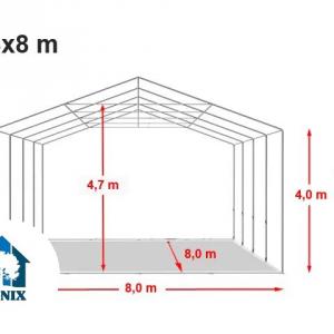 Professzionális  raktársátor, tárolósátor ipari sátor 8x8m oldalmagasság 4,00 m felhúzható kapuval ponyva PVC szürke