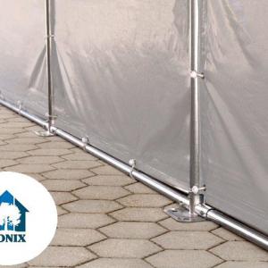 Professzionális  raktársátor, tárolósátor ipari sátor horganyzotta acélvázzal,  8x16 m oldalmagasság 4,00m, felhúzható kapuval ponyva PVC  szürke