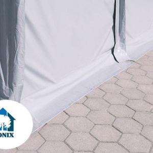 Professzionális  raktársátor, tárolósátor ipari sátor horganyzottacél vázzal,  8x16 m oldalmagasság 4,00m, felhúzható kapuval ponyva PVC  szürke